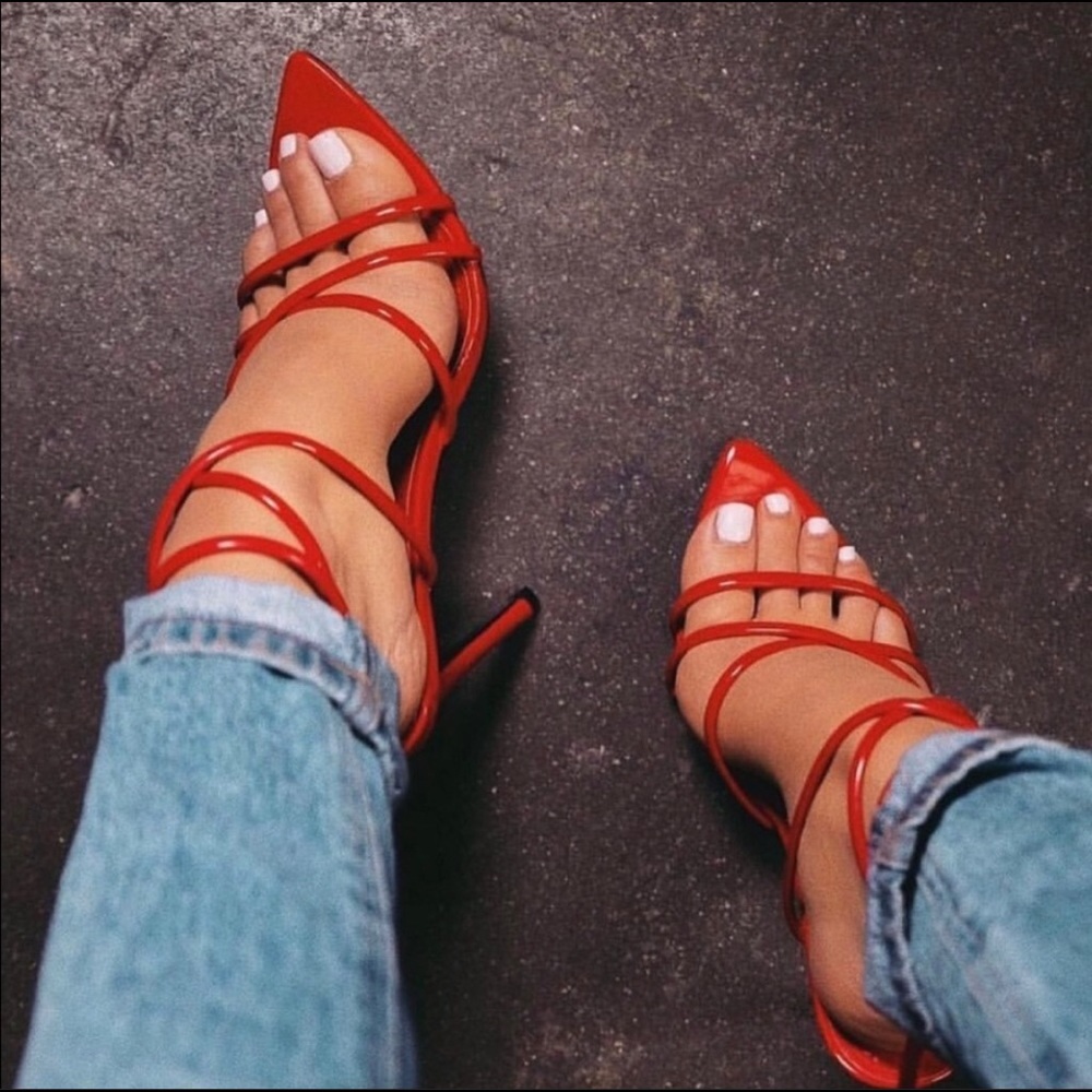 Cape Robbin Red Strappy Open Toe Ankle Strap Heel